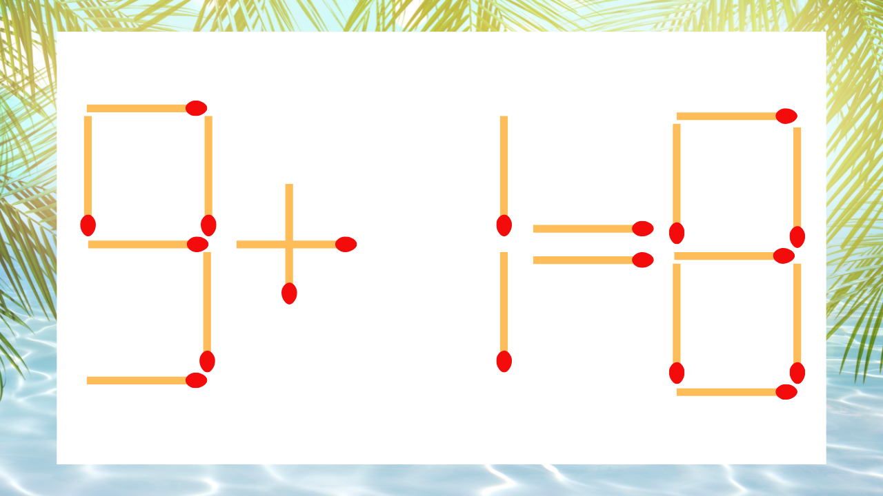 【マッチ棒クイズ】1本だけ動かして正しい式に：9＋1＝8？
